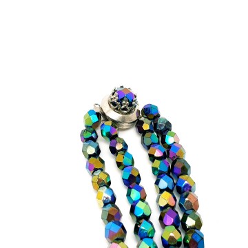 2 strand necklace and matching bracelet with black faceted aurora borealis glass beads