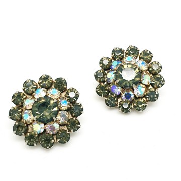 50s rhinestone earrings with dark grey and aurora borealis