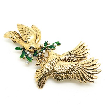 Ann Hand - 'Partners in peace' brooch with eagle, dove and olive branch of peace - Bliinkt