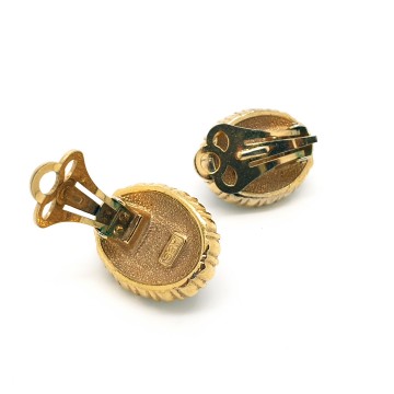 Attwood & Sawyer, A&S - goldtone earrings with lapis blue stone and clear rhinestones - Bliinkt