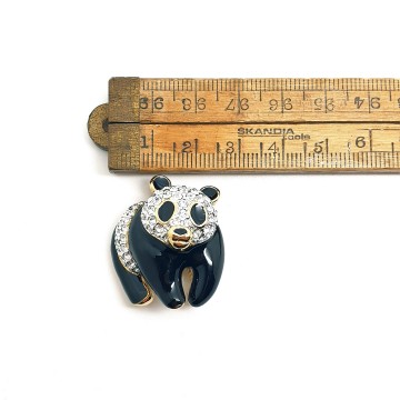 Attwood & Sawyer - giant panda brooch black enamel with clear rhinestones WWF - Bliinkt