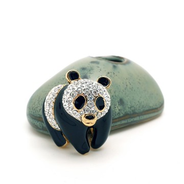Attwood & Sawyer - giant panda brooch black enamel with clear rhinestones WWF - Bliinkt