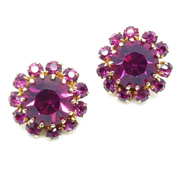 Austria 'hot pink' clipoorbellenoorbellen met schiaparelli pink glazen strasssteentjes