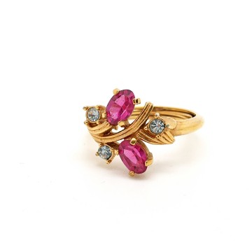 Avon 'Royal Radiance', 1975 goldtone adjustable ring with pink and clear rhinestones