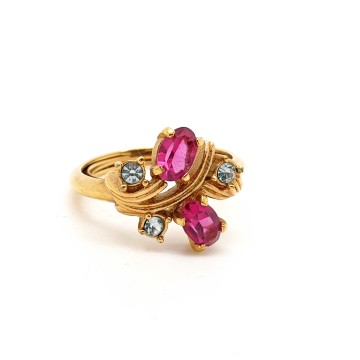 Avon 'Royal Radiance', 1975 goldtone adjustable ring with pink and clear rhinestones