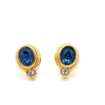 Avon - goldtone stud earrings with royal blue 'stone' - Bliinkt