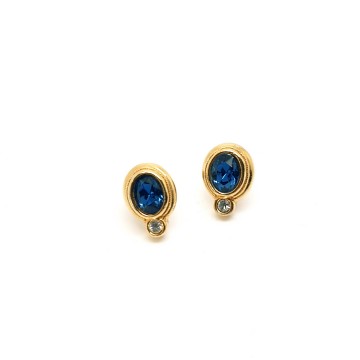 Avon - goldtone stud earrings with royal blue 'stone' - Bliinkt