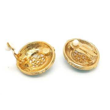 Avon - ronde goudkleurige oorbellen met zeeblauw gewolkt email - Bliinkt