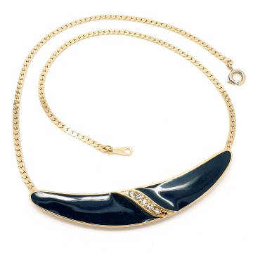 Avon - short goldtone necklace with black enamel and clear rhinestones - Bliinkt