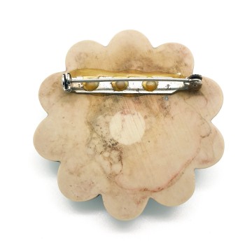 Beige and dark grey plastic flower brooch - Bliinkt