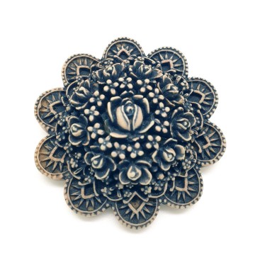 Beige and dark grey plastic flower brooch - Bliinkt