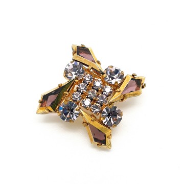 Bijzondere kleine goudkleurige broche met paarse strass - Bliinkt
