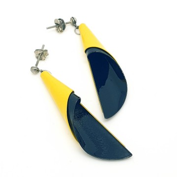 Black and yellow enamelled 70s/80s earrings - Bliinkt