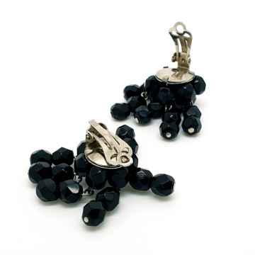 Black faceted glass beads dangle earrings