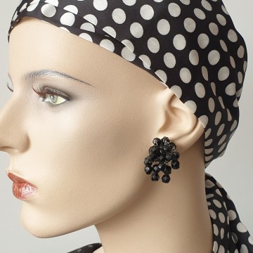 Black faceted glass beads dangle earrings