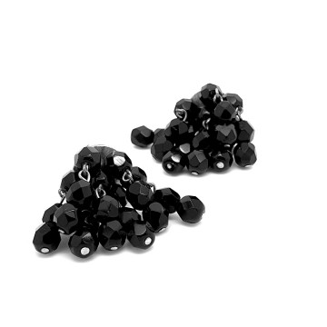 Black faceted glass beads dangle earrings