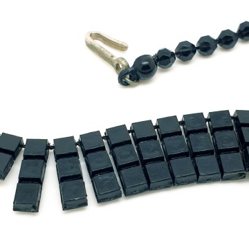 Black short plastic necklace with clear rhinestones