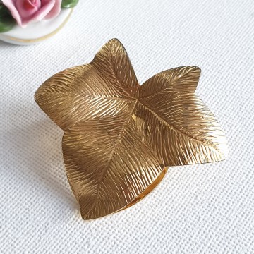 Bladvormige goudkleurige broche en sjaalklem