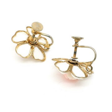 Flower earrings white leaves and pink rose