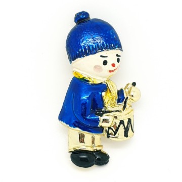 Blue and white enamel drummer boy brooch