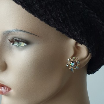 Bluish aurora borealis clip earrings 40s