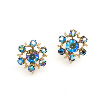 Bluish aurora borealis clip earrings 40s