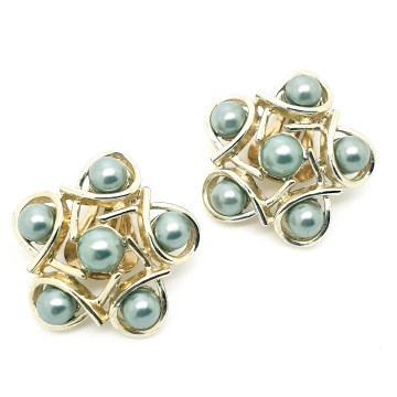 Bogoff - goldtone brooch and earring set with grey pearls - Bliinkt