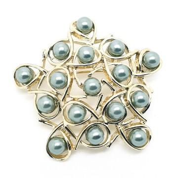 Bogoff - goldtone brooch and earring set with grey pearls - Bliinkt