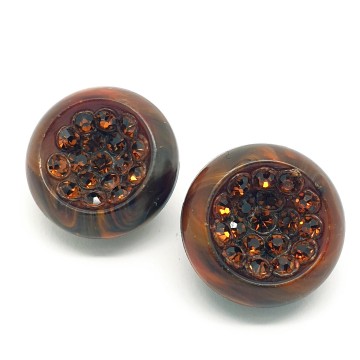Brown marbled round plastic earrings with brown rhinestones - Bliinkt