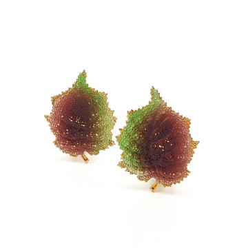 Goldtone, brown and green autumn leaves earrings - Bliinkt