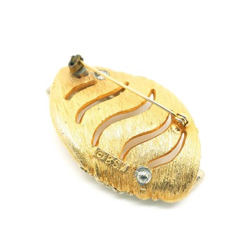 B.S.K. - goldtone brooch with curled edges with clear rhinestones - Bliinkt