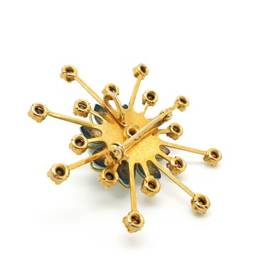 Bugbee & Niles - B.N. - goldtone brooch and earring set with turquoise enamel flowers and blue rhinestone - Bliinkt