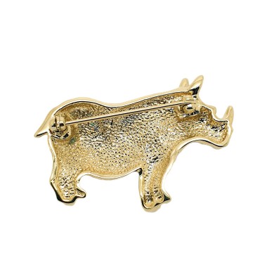 Cabouchon - goldtone rhino brooch with clear rhinestones 90s - Bliinkt