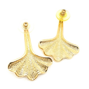 Cabouchon goldtone gingko earrings - Bliinkt