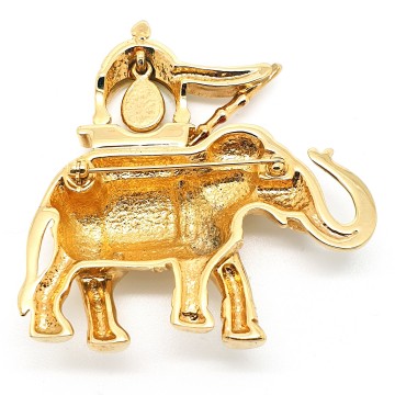 Cabouchon - large elephant brooch with red and green enamel and clear rhinestones - Bliinkt