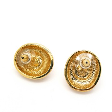 Cabouchon - oval pink enamelled stud earrings with baby blue facetted glass stone, 90s - Bliinkt