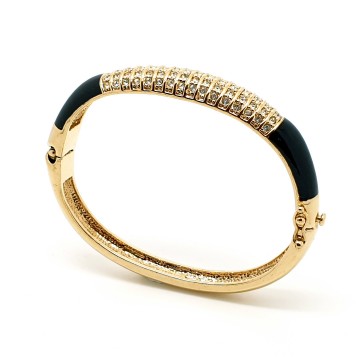 Camille Lucie goldtone bangle with black enamel and clear rhinestones