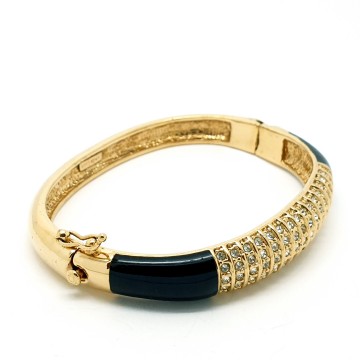 Camille Lucie goldtone bangle with black enamel and clear rhinestones
