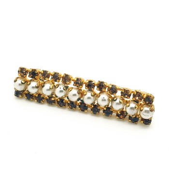Charming old bar brooch with faux pearls and brown rhinestones - Bliinkt