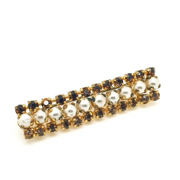 Charming old bar brooch with faux pearls and brown rhinestones - Bliinkt