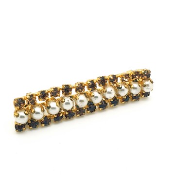Charming old bar brooch with faux pearls and brown rhinestones - Bliinkt