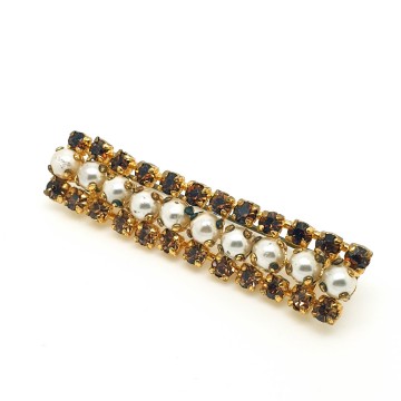 Charming old bar brooch with faux pearls and brown rhinestones - Bliinkt