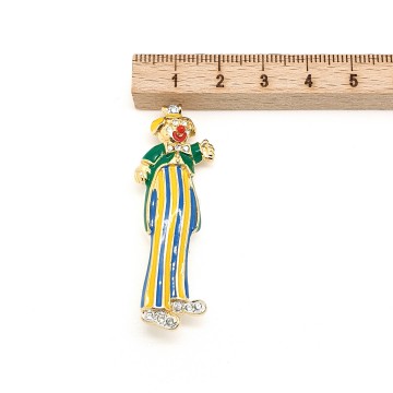 Ciro - clown brooch with yellow blue enamelled pants, green coat and clear rhinestones - Bliinkt