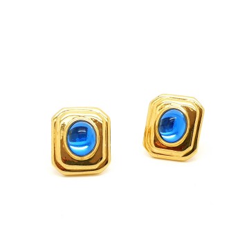 Ciro goudkleurige clips met helderblauwe cabochon