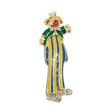 Ciro - clown brooch with yellow blue enamelled pants, green coat and clear rhinestones - Bliinkt