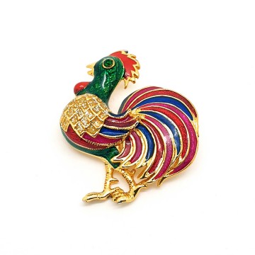 Colourful enamelled rooster brooch - Bliinkt