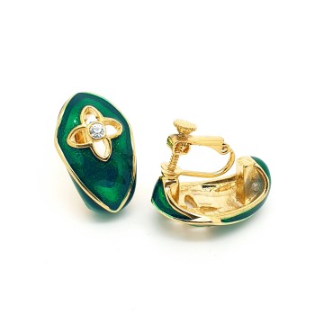 Goldtone green enamelled  earrings with rhinestone - Bliinkt