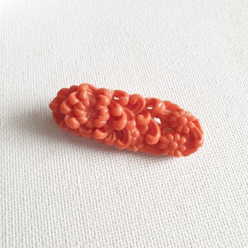 Coral red lucite flower brooch mid century