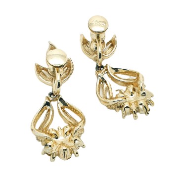 Coro - goldtone dangle earrings with a clear rhinestone flower - Bliinkt