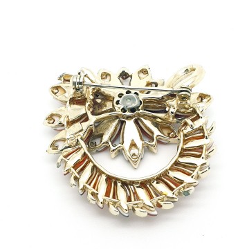 Coro thermoset red orange brown round leaf brooch back - Bliinkt